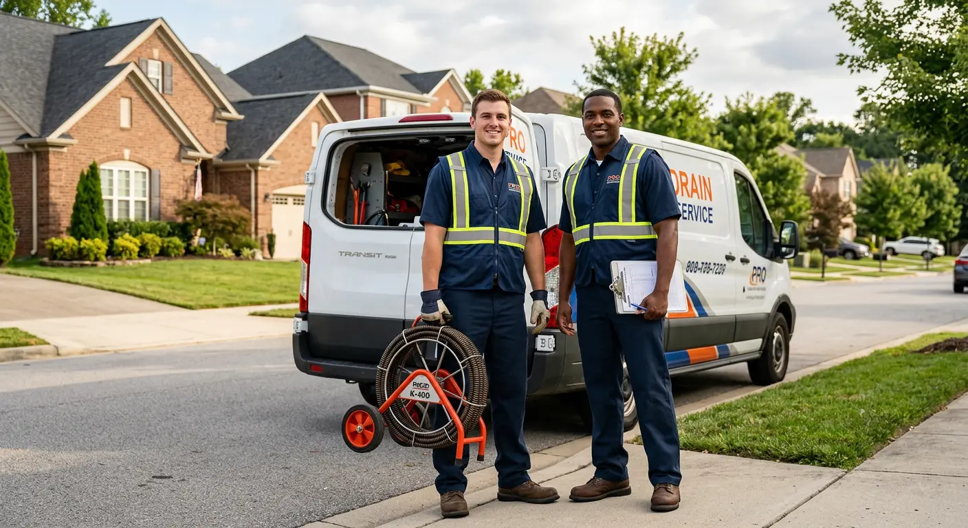 Sewer and drain service team with equipment ready for work in Council Bluffs