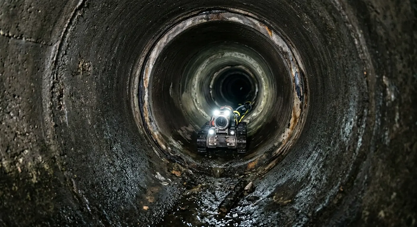 Robotic sewer camera inspecting pipe interior for Drain Snake Service in Council Bluffs
